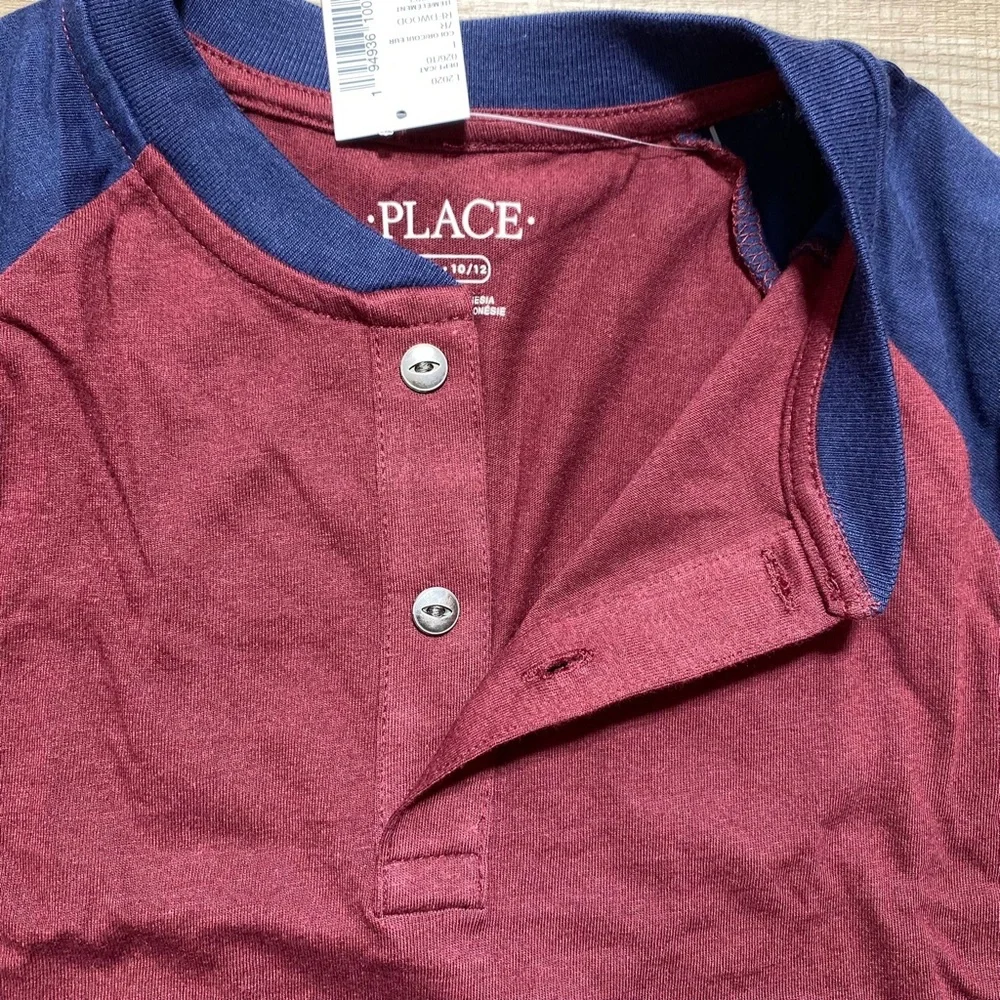 The Children's Place Boys Striped Arm Long Sleeve Henley Top Size Large Red Blue